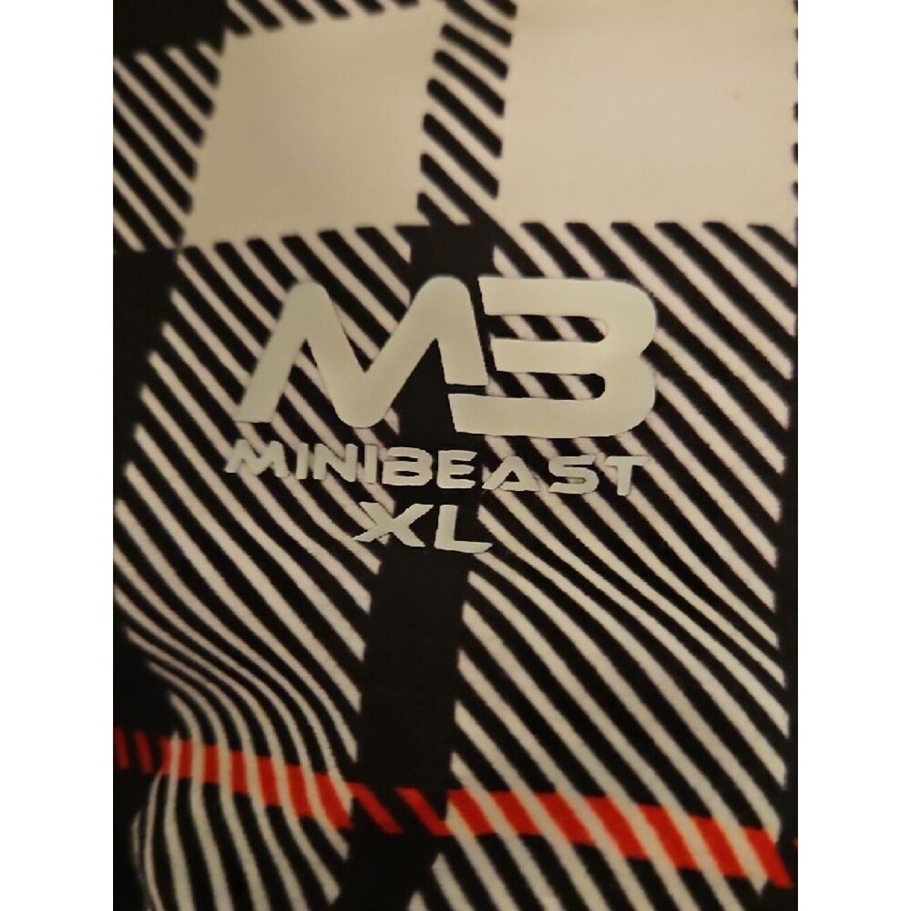 Minibeast XL Black & White Plaid Leggings with Red Stripe XL - Picture 2 of 7